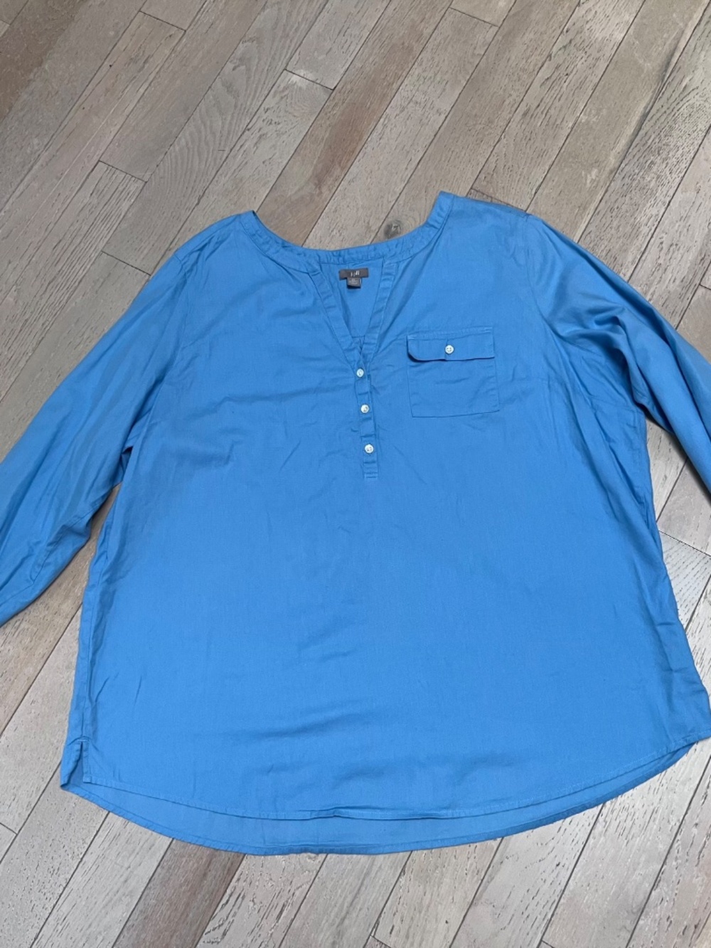 J. Jill Blouse Womens Plus 2X Blue Henley Long Sleeve Tunic 100% Cotton TOP
